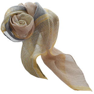 出口日本订单纯麻亚麻条纹拼色围巾披肩男女文艺春夏丝巾薄女纱巾