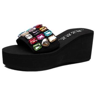 手工拖鞋女夏松糕鞋坡跟一字拖外穿高跟凉拖鞋厚底时尚防滑沙滩鞋