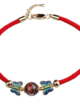 古风手链红绳蝴蝶红色女文艺手工