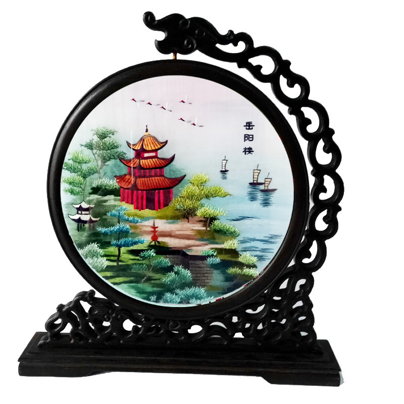 摆件湘绣沁天岳阳楼爱晚亭八景图