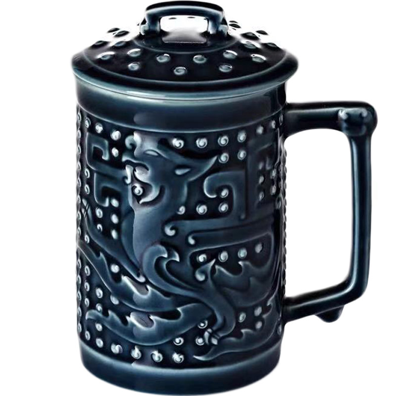 乾唐轩活瓷杯正品水杯龙凤带盖杯子主人杯陶瓷茶杯个人专用品茗杯