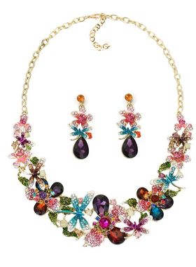 夸张短款镶嵌水晶欧美花卉项链