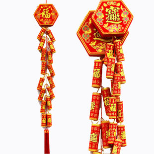 春节新年鞭炮串炮竹挂件 商场室内店面节庆开张庆典装饰 高档植绒