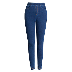 棉呢牛仔裤春装新款松紧腰四面弹力小脚裤柔软大码修身显瘦九分