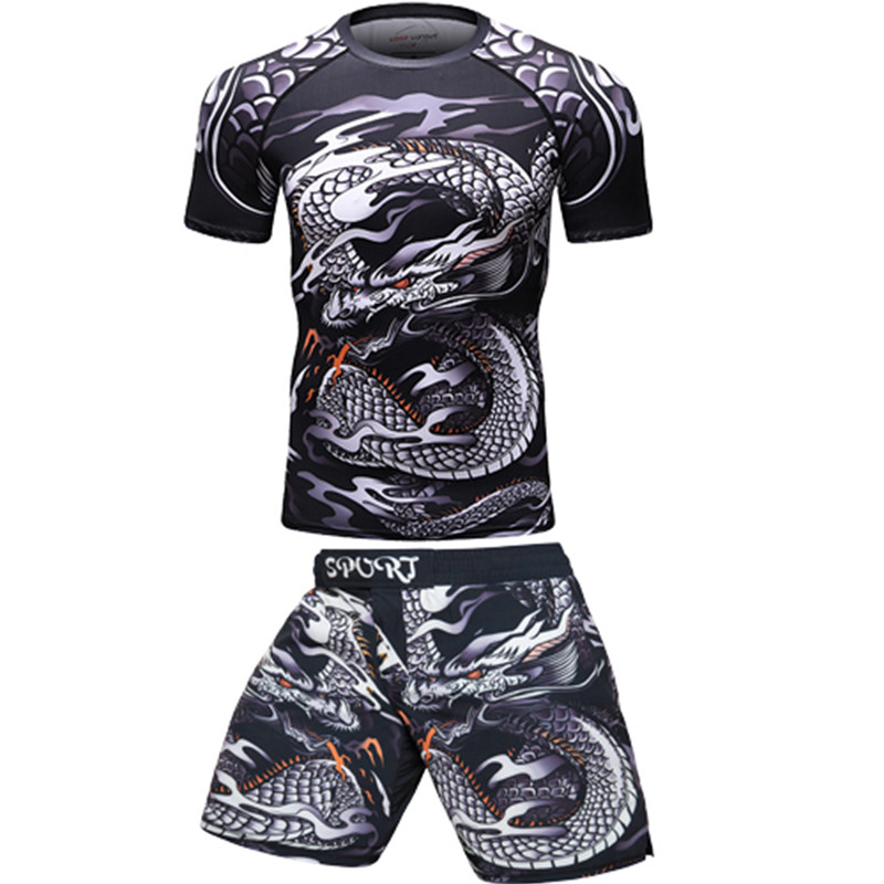 mma毒液搏击泰拳紧身衣ufc短袖短裤男式休闲运动套装夏季五分裤潮