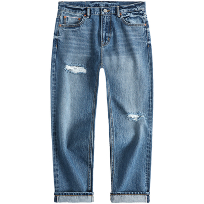 新品浅色破洞男士丹宁牛仔裤