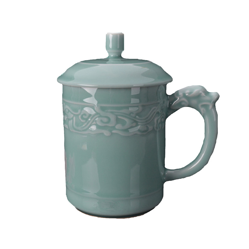陶瓷带盖浮雕泡茶杯新品