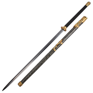 鎏金秦剑 珍珠鱼皮高端双手长剑 纯手工刀剑花纹钢宝剑汉剑未开刃