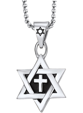 钛钢六芒星男士朋克风挂件吊坠