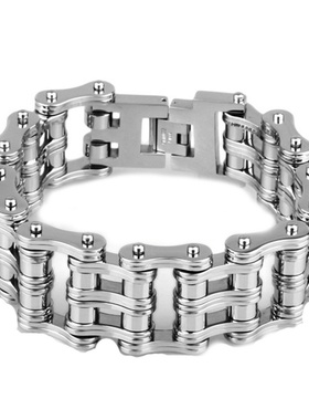 粗宽时尚个性风钛钢单车两色手链
