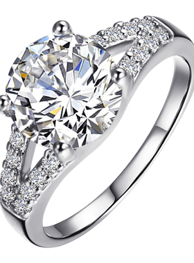 经典2克拉超仿真钻戒钻女纯银