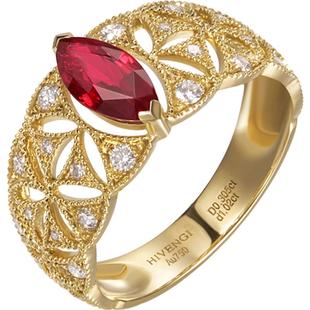 海梵纪珠宝 天然鸽血红红宝石戒指18K金蓝宝钻石彩宝复古女戒