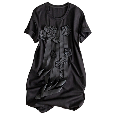 新锐暗黑风立体花朵短袖连衣裙