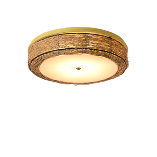 民宿田园创意藤编吸顶灯圆形藤艺灯罩日式卧室茶室复古装饰禅意灯