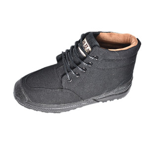 冬季加厚保暖男棉鞋训练黑色工装鞋保安护卫鞋高帮系带防滑大码46