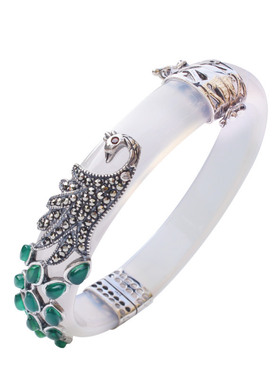 天然正品冰种玉髓纯银手镯女复古