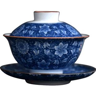 陶迷青花瓷盖碗茶杯大号功夫景德镇茶具套装玉瓷三才杯大茶碗家用