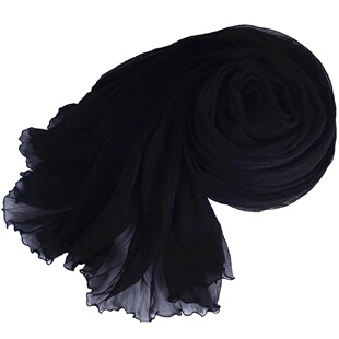 正品2026新款桑蚕丝围巾真丝丝巾女春季高级长款黑色洋气流行披肩