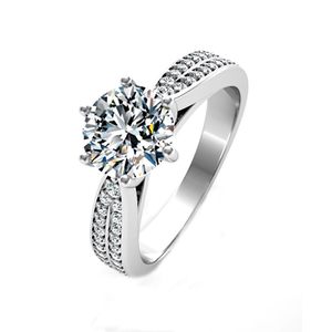 仿真钻戒莫桑石男戒银镀950白铂金戒指男士指环情侣求婚结婚对戒