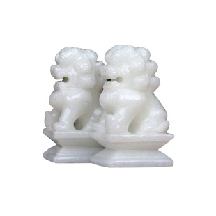 奉祺天然汉白玉石雕风水狮子摆件一对开口笑看门口小狮摆设旗舰店