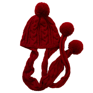 新款秋冬一体围巾斗篷帽[麦叙]麦子原创大毛球宽松缠绕毛线大帽子