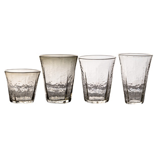 QIU器物 日本安土草多手工吹制 锤纹玻璃水杯 八角饮料杯 啤酒杯