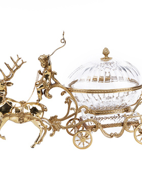 水晶鹿拉车马糖果盒奢华客厅摆件