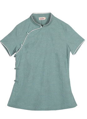 中式复古斜襟短袖上衣禅茶服夏
