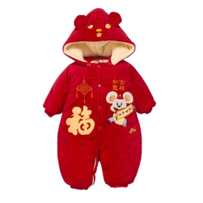 加绒婴儿连体衣加厚外出服过年