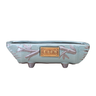 创意中国风仿竹纹长方形条形透气绿萝多肉蝴蝶兰文竹陶瓷花盆