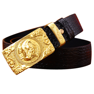十二生肖鼠黄铜皮带男真皮鳄鱼纹头层牛皮青年个性腰带铜扣潮裤带