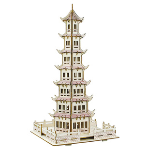 儿童古建筑木塔diy创意模型益智玩具 木制拼图榫卯结构3D立体拼图