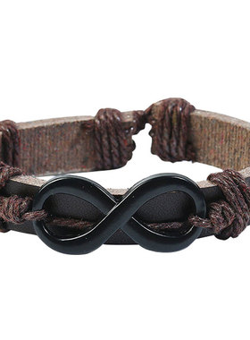 欧美风多层牛皮编制男士组合手环