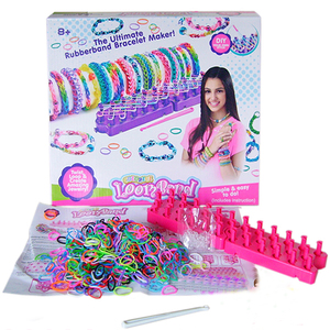 小女孩儿童彩色橡牛皮筋手链绳 DIY手工制作彩虹编织机器玩具套装