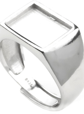 方形光面封底925纯银银托戒指