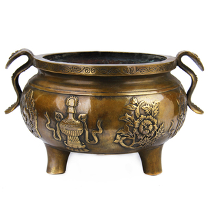 纯铜八宝香炉摆件香道用具香薰炉线香盘香檀大小号香炉具三足铜鼎