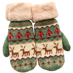 小鹿与树 全指毛线手套冬女韩版可爱圣诞节礼物学生加绒连指手套