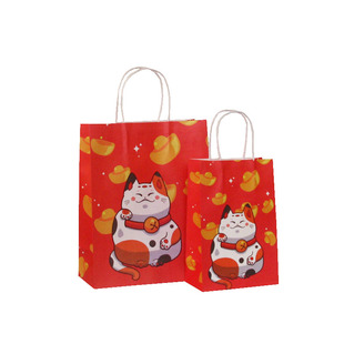 福气盈门春节纸袋包装袋礼品袋送礼回礼喜庆招财猫手提袋包邮10z