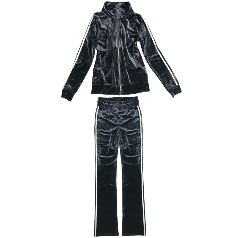 2021春装新款金丝绒套装女时尚潮修身休闲运动服卫衣微喇裤两件套