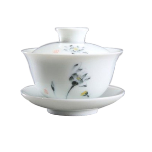 盖碗茶杯  三才盖碗杯陶瓷盖碗功夫茶具大碗茶手抓壶 白瓷盖碗