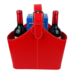 量大从优 皮质礼品篮 欧式收纳篮 红色PU礼篮 红酒篮
