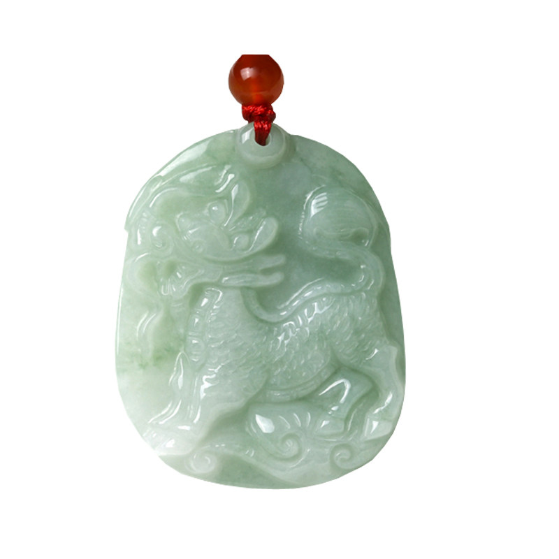 A货翡翠玉麒麟吊坠 男女款玉麒颈饰