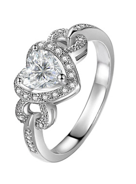 时尚爱心形新娘求婚纯银戒指仿真