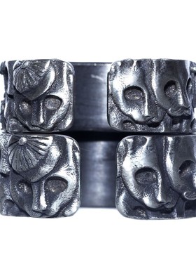 白木黑冰原创设计小猫男开口戒指