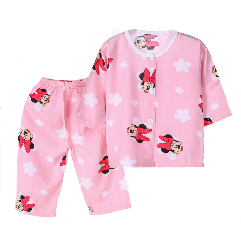 儿童棉绸空调服睡衣套装开衫夏季薄款男童女童宝宝绵绸家居服