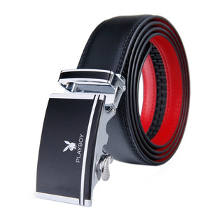 生日礼物 花花公子本命年皮带男自动扣 内红外黑牛皮腰带休闲裤带
