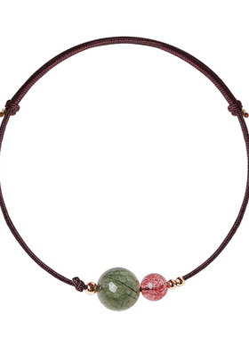 天然草莓晶女生本命年红绳手链