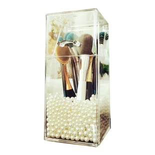 柯赛化妆刷收纳桶美妆刷子收纳盒精品笔刷筒刷具防尘有盖带珍珠
