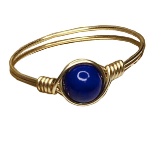 石光印记天然青金石转运珠戒指女不褪色14k包金手工订制简约指环