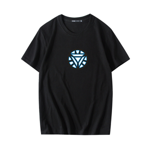 钢铁侠衣服发光反应堆短袖T恤led声控复仇者儿童男女圆领纯棉体恤